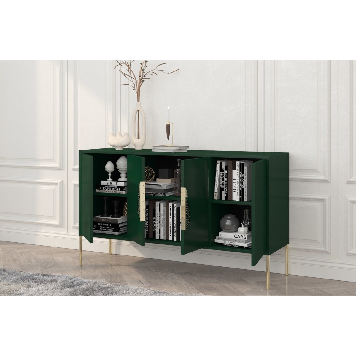 Zielona komoda Skandica MERLIN ze złotymi dodatkami