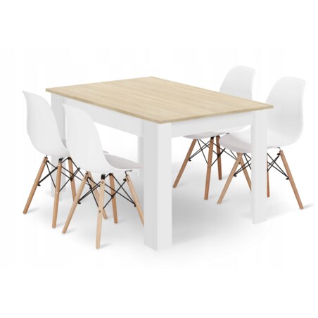 Zestaw Stół Do Jadalni Kuchni Salonu Biura Prostokątny 120X80 Dąb Sonoma + 4 Krzesła Osaka Białe