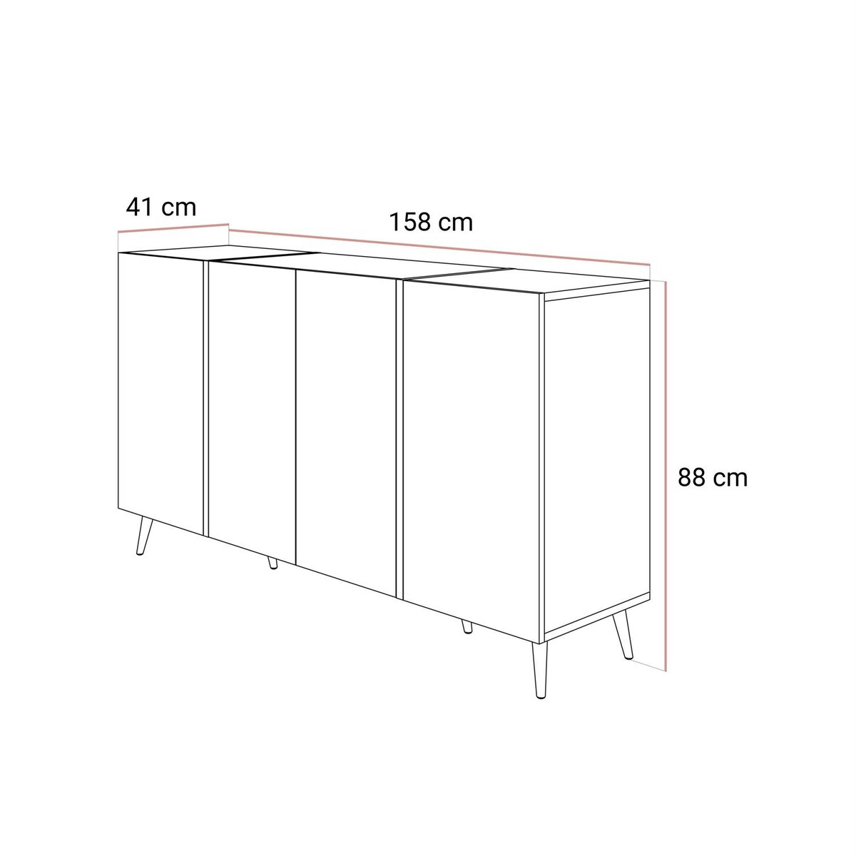 Komoda ONYX 4D kaszmir połysk na nózkach 158 cm push to open