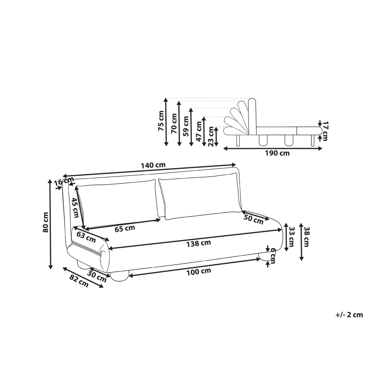 Sofa rozkładana dla 2 osób ABISKO Len syntetyczny Ciemnoszary