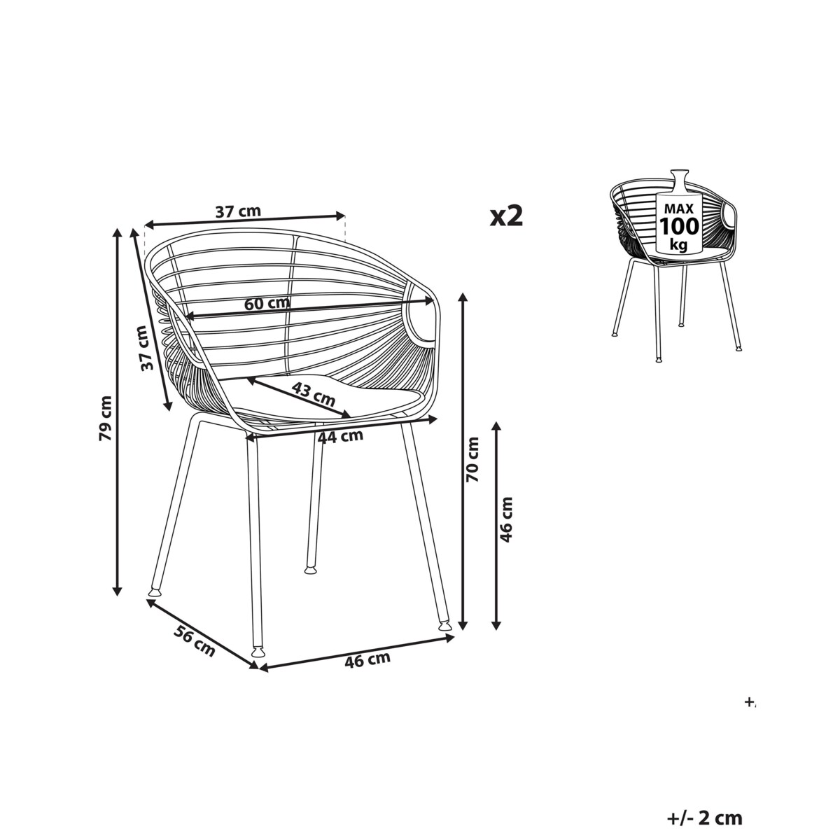 Zestaw 2 metalowych krzeseł do jadalni beżowy HOBACK