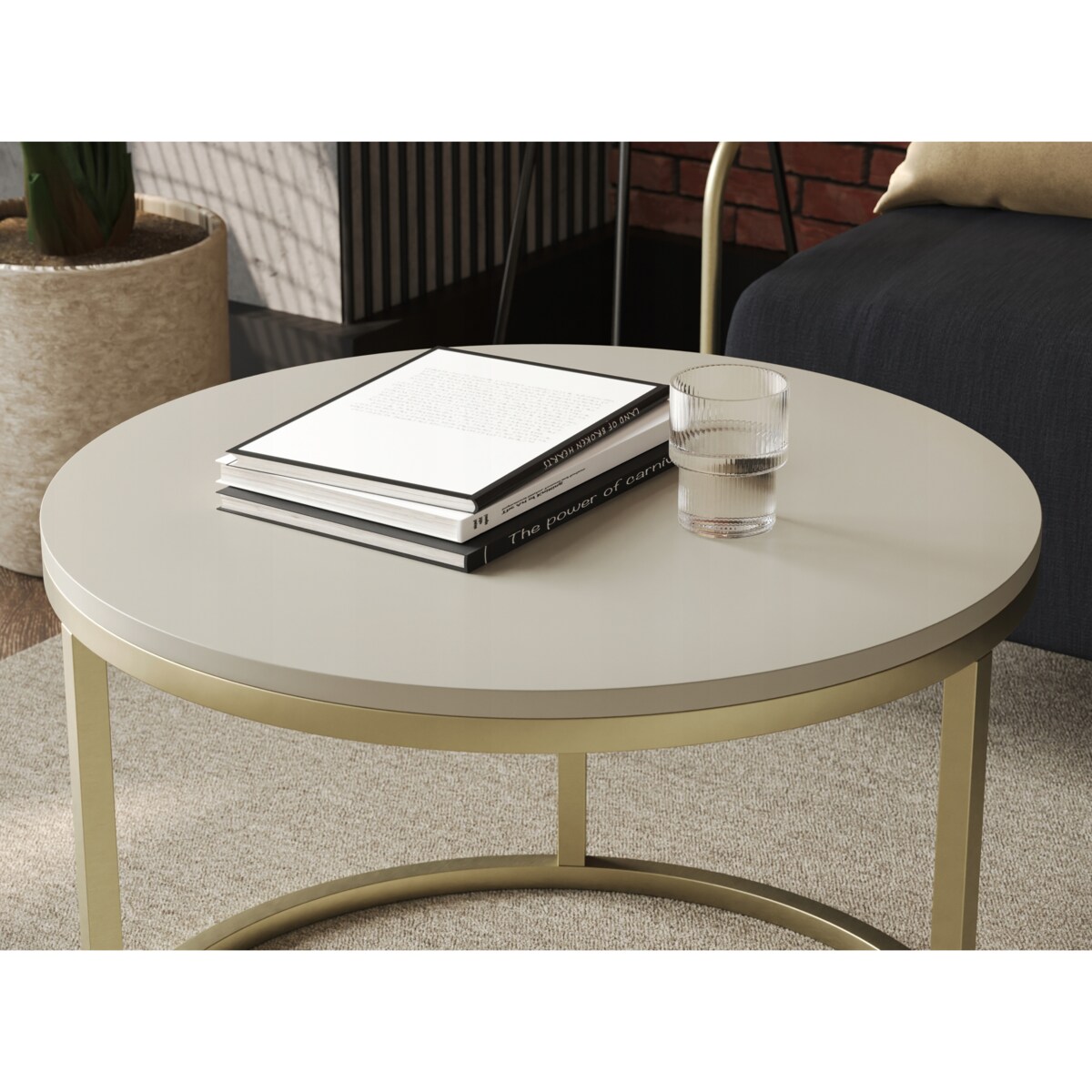 Stolik Kawowy KASZMIR SOFT LOFT GOLD Okrągły JAPANDI BOHO Salon Złoty 60cm