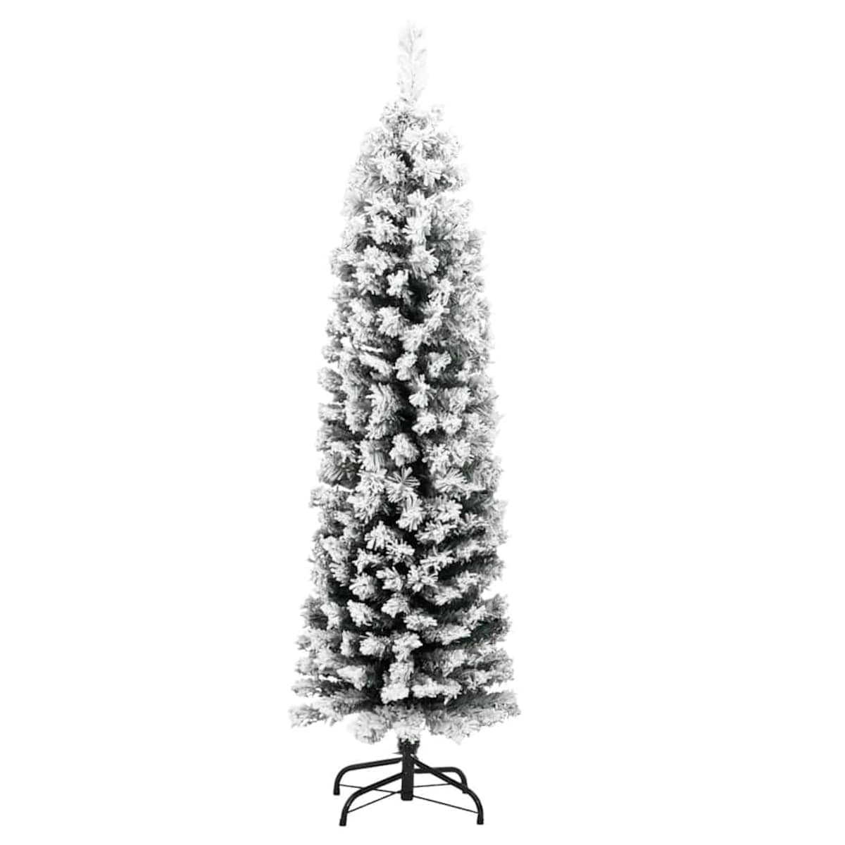 vidaXL Smukła, sztuczna choinka, zielona, ośnieżona, 120 cm, PVC