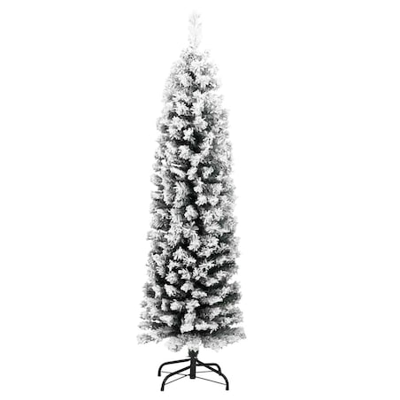 vidaXL Smukła, sztuczna choinka, zielona, ośnieżona, 120 cm, PVC