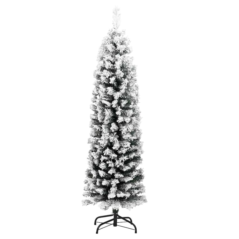 vidaXL Smukła, sztuczna choinka, zielona, ośnieżona, 120 cm, PVC