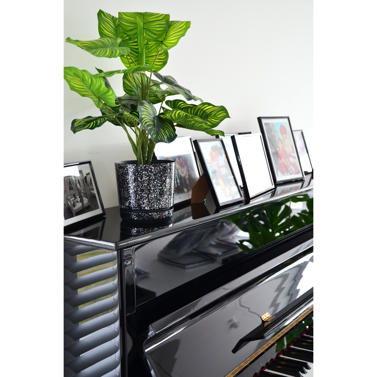 14 cm wzór CZARNY MARMUR Doniczka z podstawką piękne lustrzane drobinki srebrne elementy elegancka