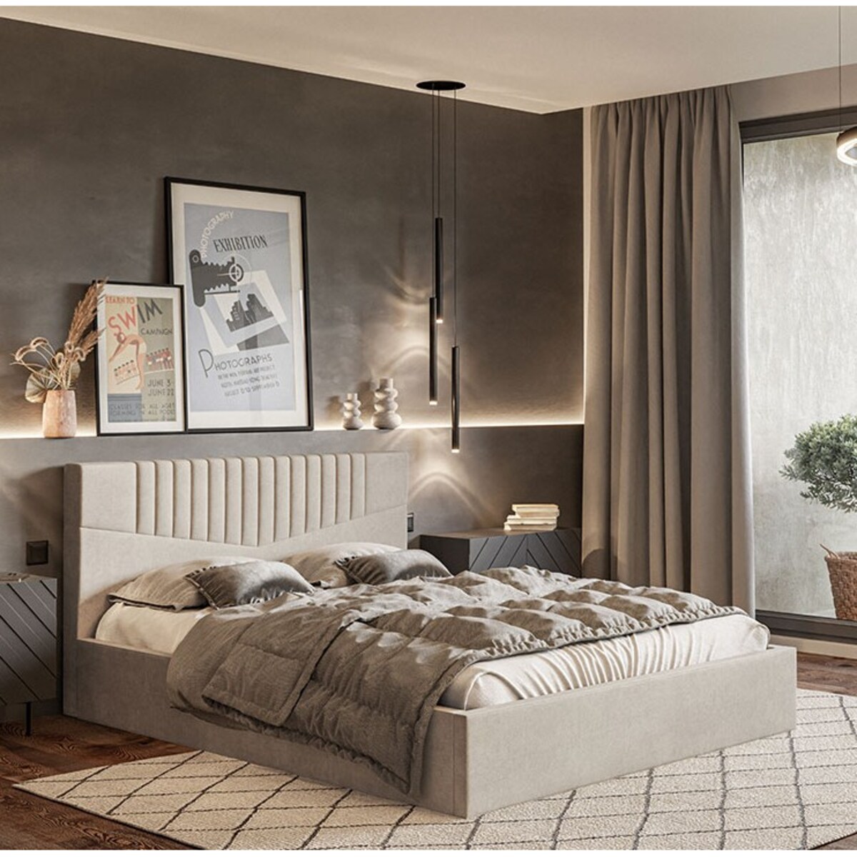 Łóżko tapicerowane 140x200 OLDO 7 z pojemniekim, do sypialni - beżowe