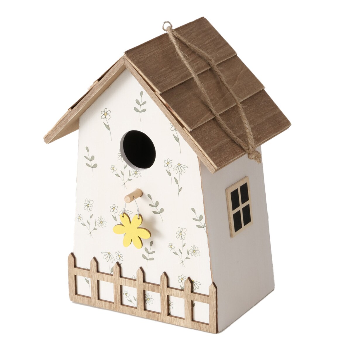 Drewniana budka lęgowa KAMILLE, w kwiatki, wys. 22 cm