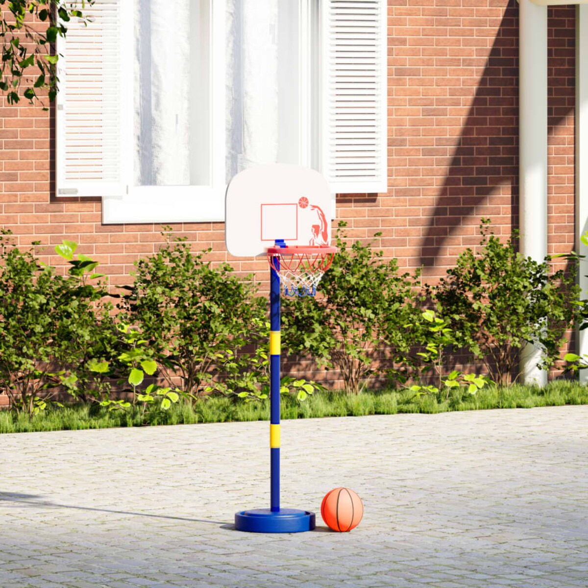 vidaXL Stojak do koszykówki z piłką i pompką, regulowany 90/121 cm