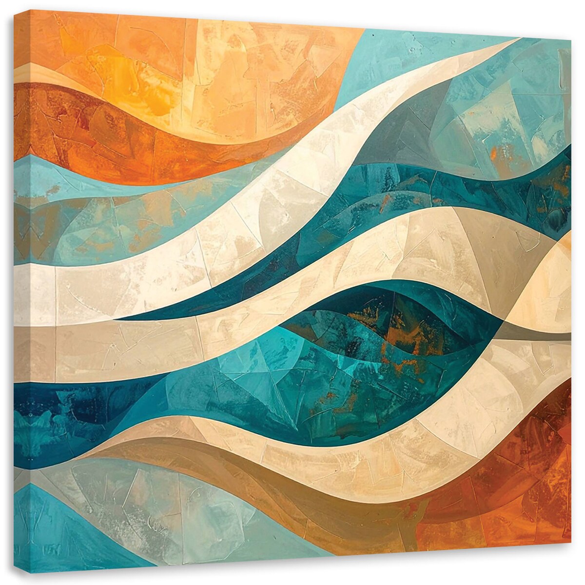 Obraz do salonu sypialni biura loftu, Abstrakcja linie kształty beżowy turkusowy