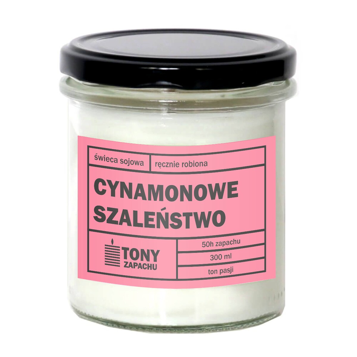 Świeca sojowa naturalna zapachowa CYNAMONOWE SZALEŃSTWO - najlepsza aromatyczna bezpieczna ręcznie robiona w szklanym słoiczku 300ml 50h palenia na prezent upominek
