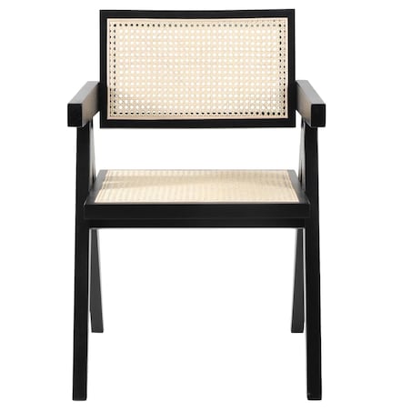 Rattanowe krzesło BOHO MH-011CH-BN Step podłokietniki drewno czarne beżowe, Step Into Design