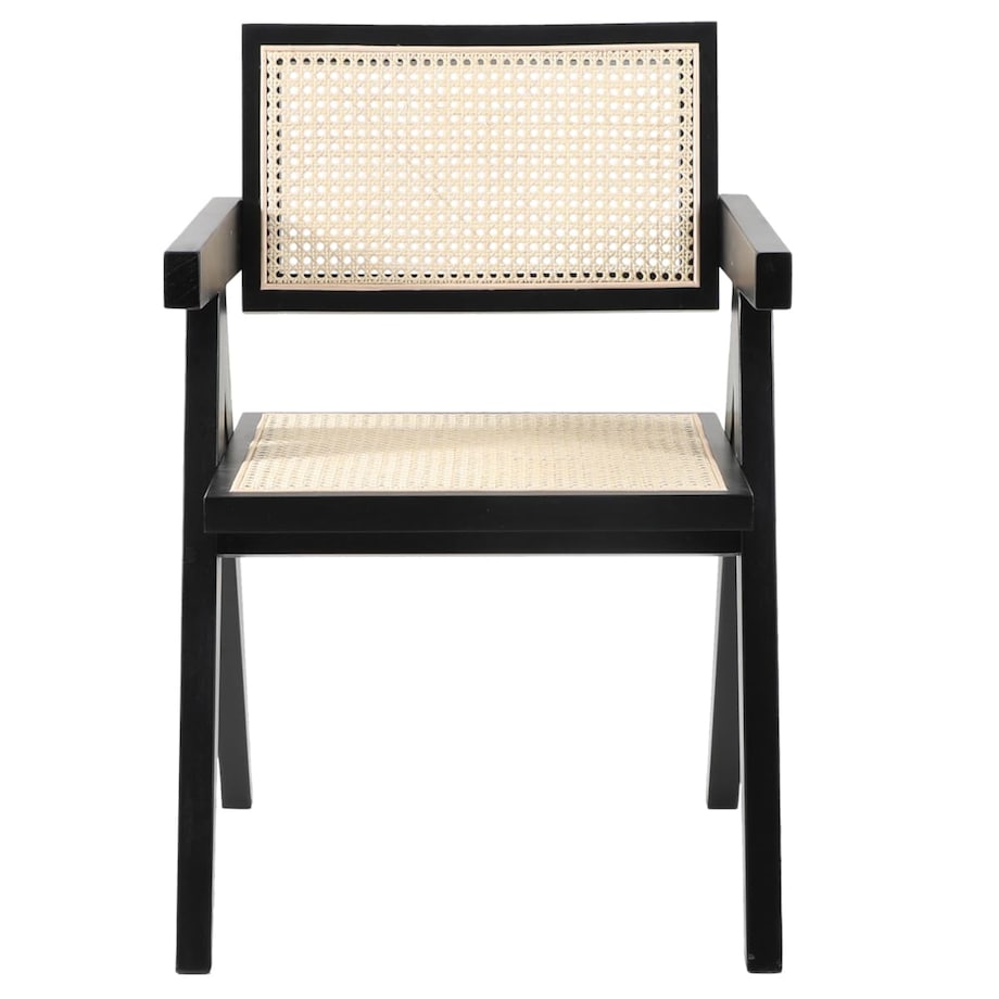 Rattanowe krzesło BOHO MH-011CH-BN Step podłokietniki drewno czarne beżowe, Step Into Design