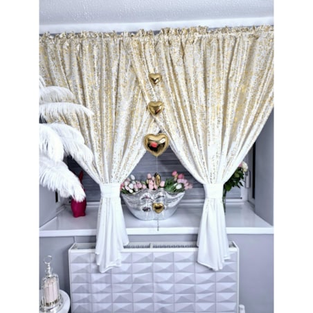 firana zakładana "złoty deszcz" ze złotym printem 400x160 | biała