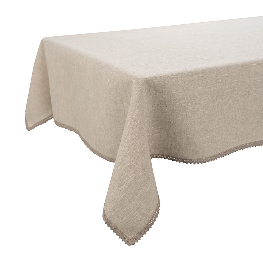 Obrus lniany z koronką 130x180 cm naturalny len