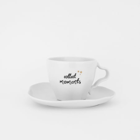 Asymetryczna filiżanka porcelanowa 200 ml ze spodkiem "Collect moments" ze złotymi gwiazdkami - prezent dla niej