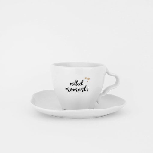 Asymetryczna filiżanka porcelanowa 200 ml ze spodkiem "Collect moments" ze złotymi gwiazdkami - prezent dla niej
