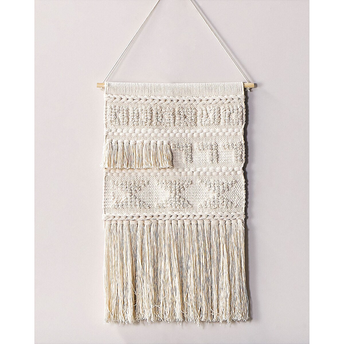 Dekoracja ścienna z frędzlami bawełniana beżowa KAMOKE