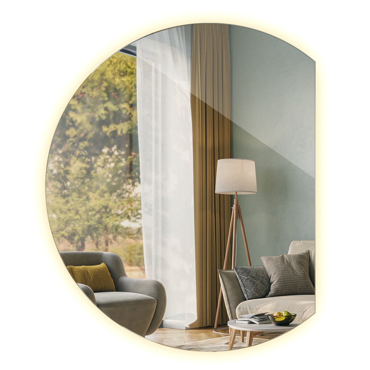 Lustro LED ścięte koło 74x90 cm - światło ciepłe