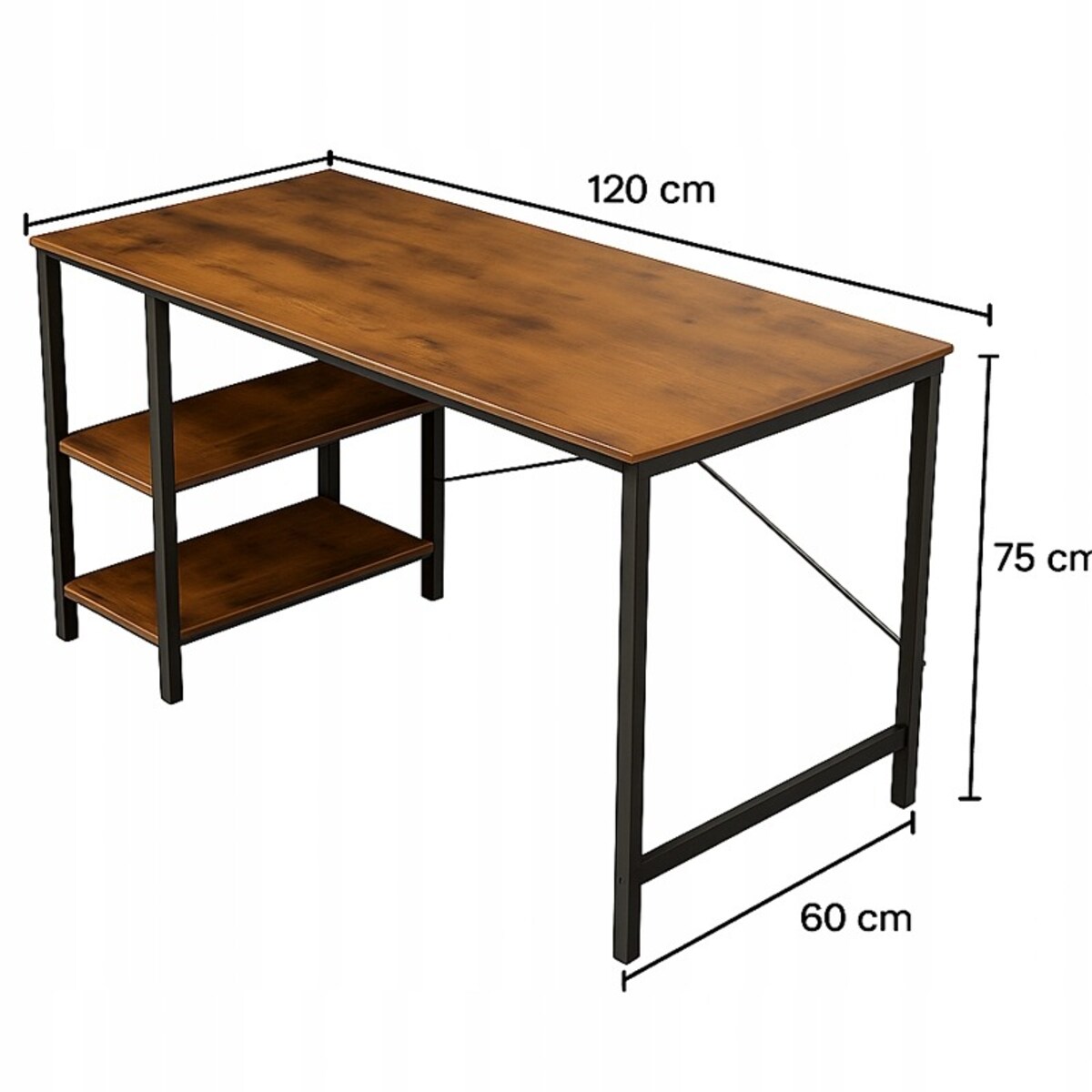 Biurko Komputerowe Loft Industrialne Szuflada Półki Jasny Dąb Skandynawski