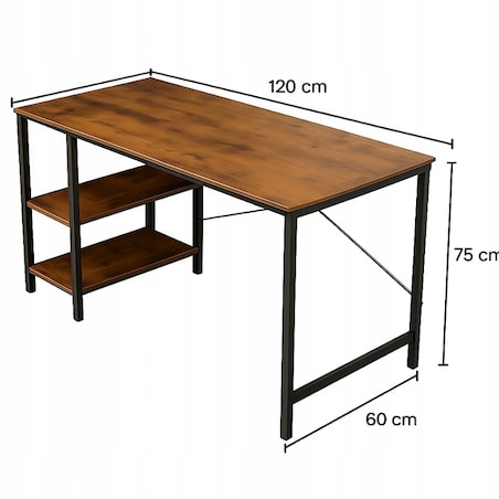 Biurko Komputerowe Loft Industrialne Szuflada Półki Jasny Dąb Skandynawski