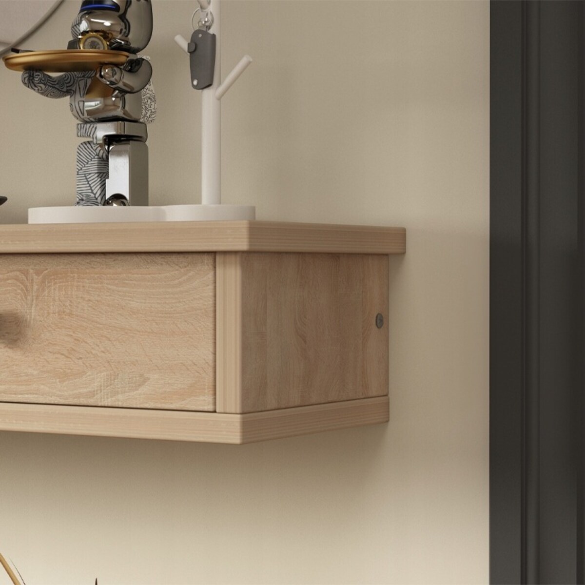 Półka wisząca z szufladami brązowa nowoczesna loft sypialnia ścienna 64 cm