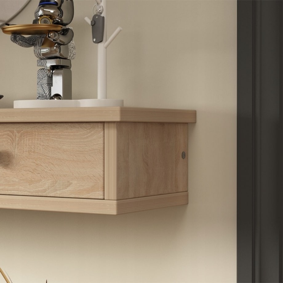 Półka wisząca z szufladami brązowa nowoczesna loft sypialnia ścienna 64 cm