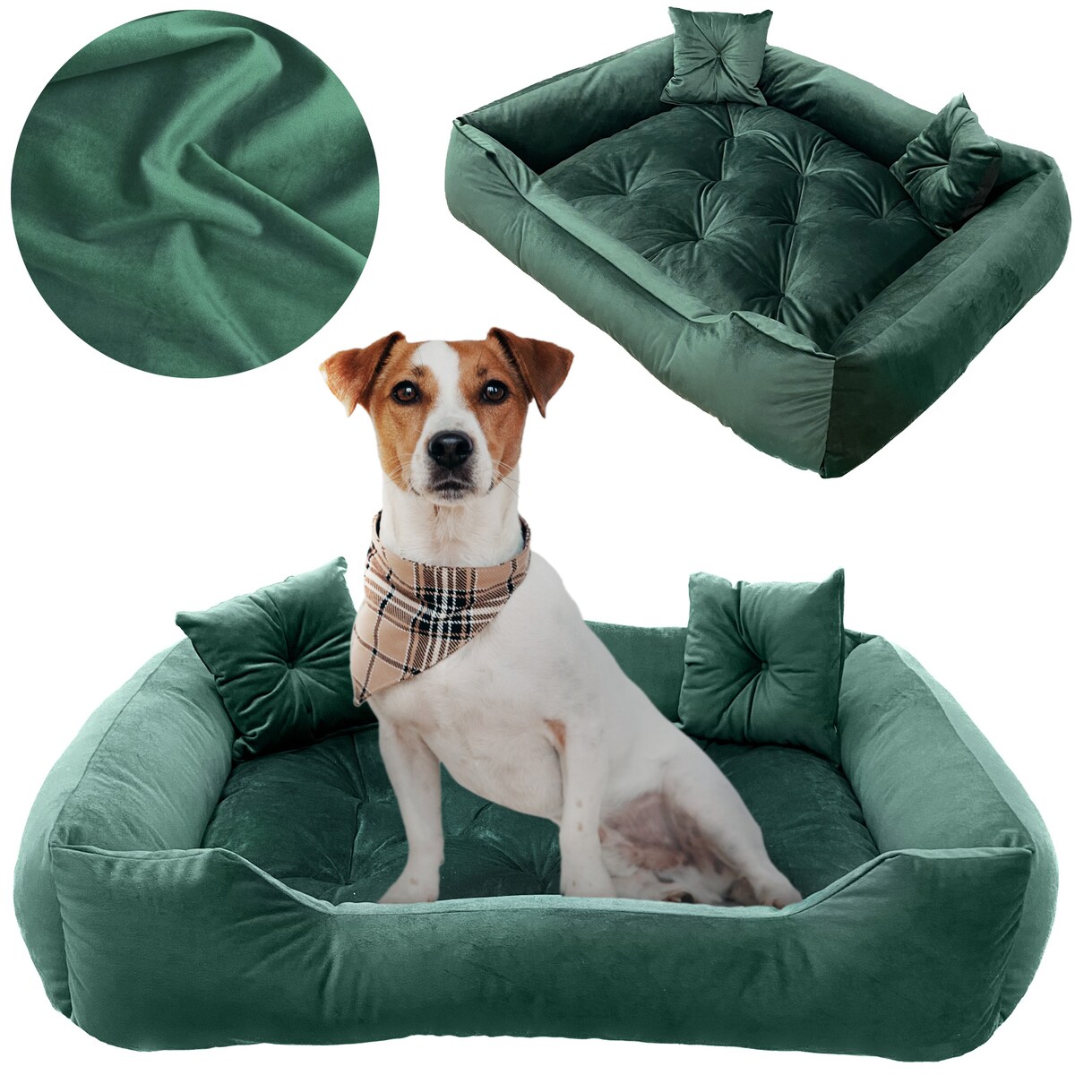 Legowisko Dla Psa Kanapa Posłanie Welurowe 90X75 Cm Pikowane Prestiżowe Zielone