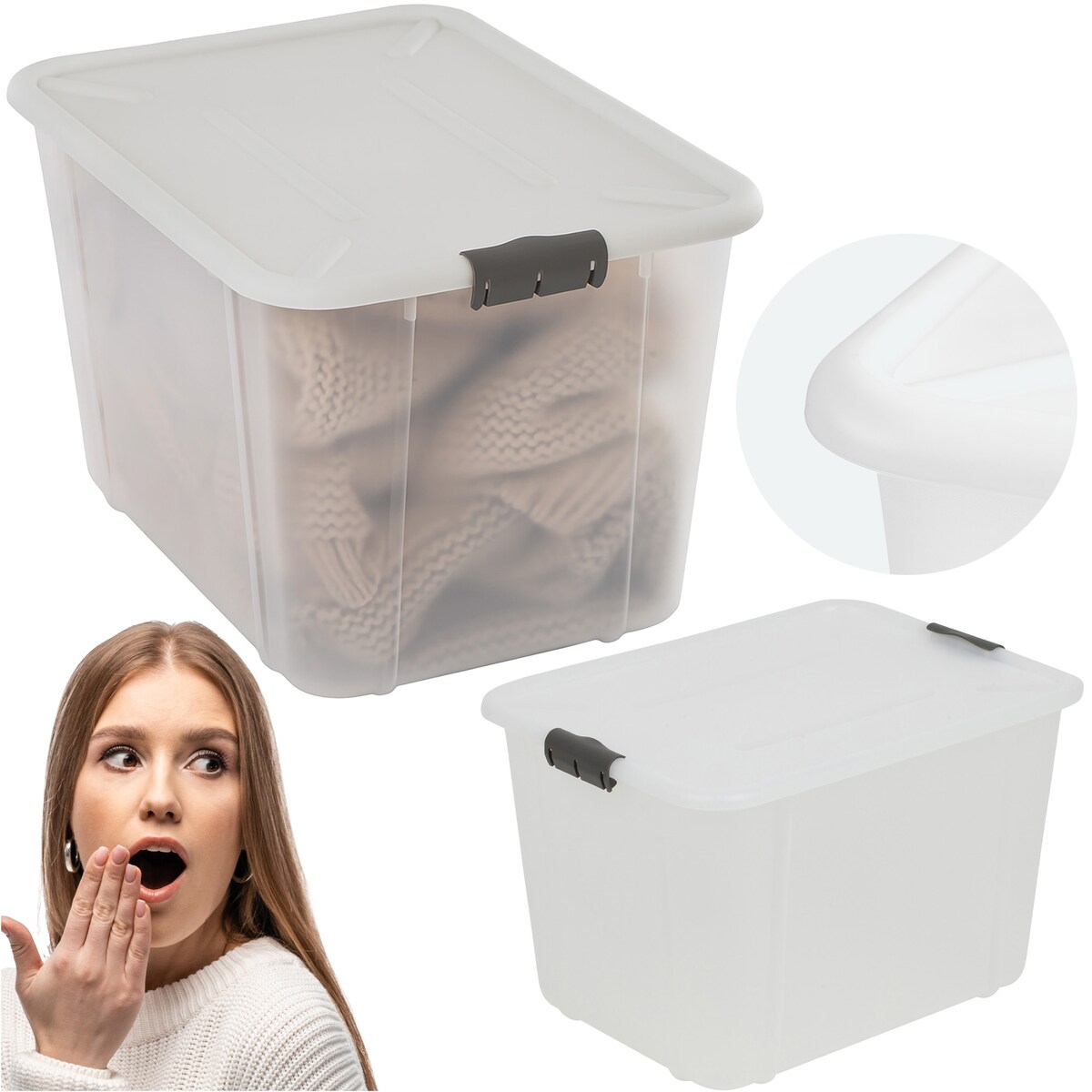 Pojemnik Plastikowy Pudełko 30 L Plastikowe Zamykany Z Pokrywką Pudło Box Do Przechowywania Na Zabawki Dokumenty Ubrania Mleczne