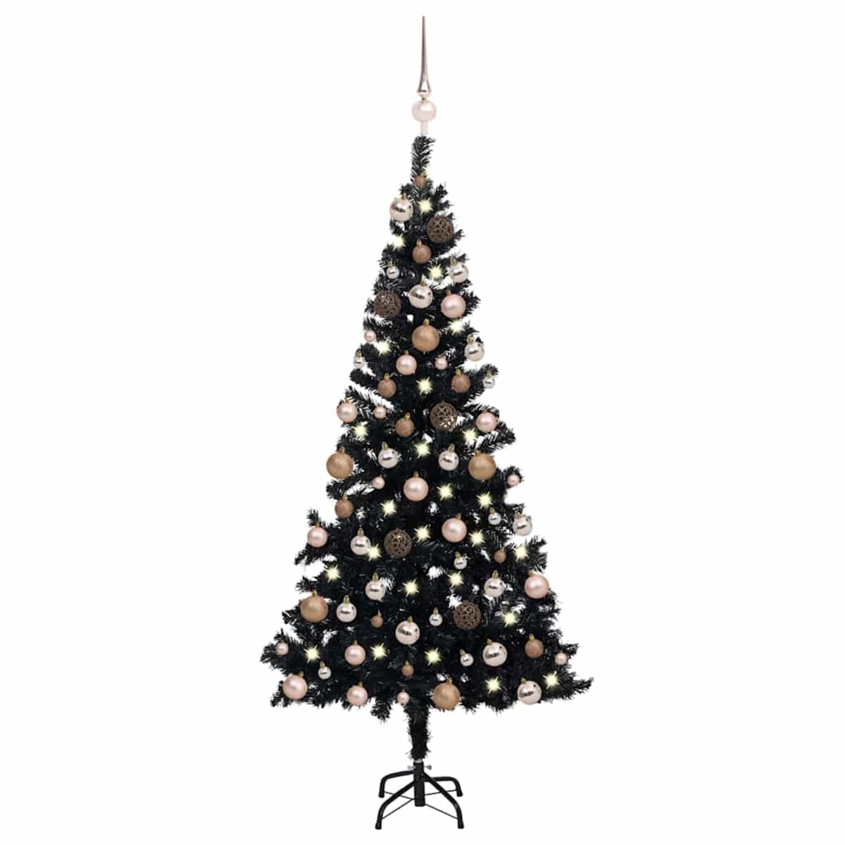 vidaXL Sztuczna choinka z lampkami i bombkami, czarna, 120 cm, PVC