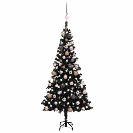 vidaXL Sztuczna choinka z lampkami i bombkami, czarna, 120 cm, PVC