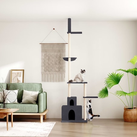 vidaXL Drzewko dla kota, do sufitu, ciemnoszare, 250,5-276,5 cm