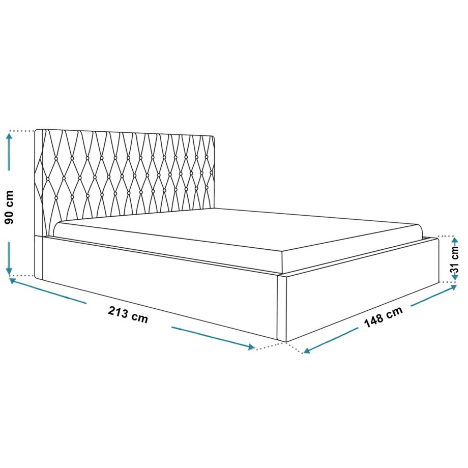 Łóżko tapicerowane 140x200 OLDO 3 z pojemnikiem, guziki kryształki-różowe