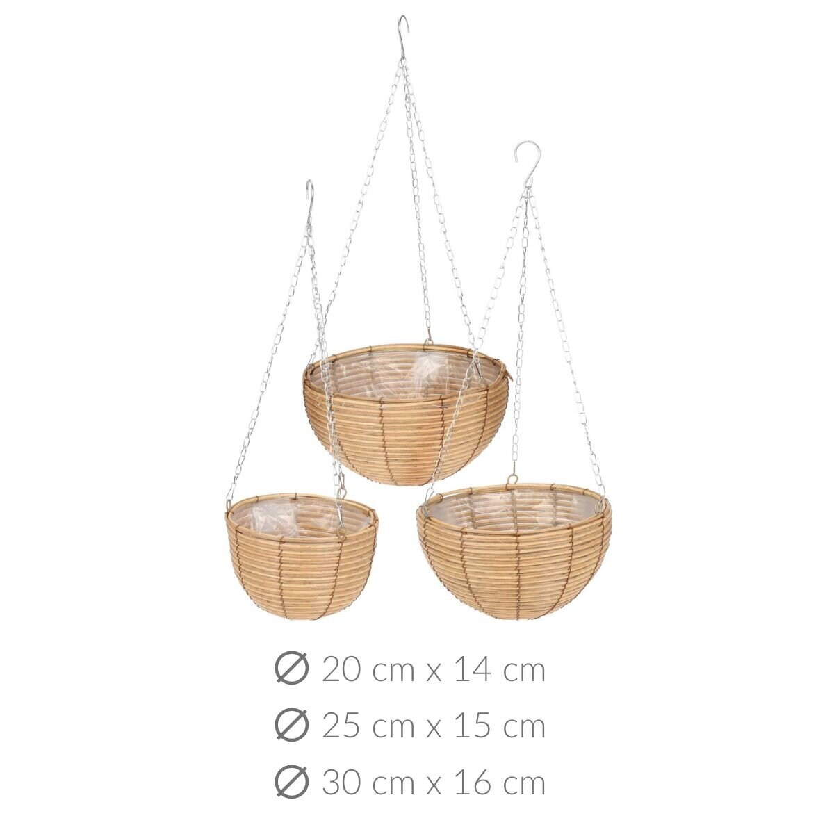 Wiszące kwietniki z plecionki, 3 szt. w różnych rozmiarach