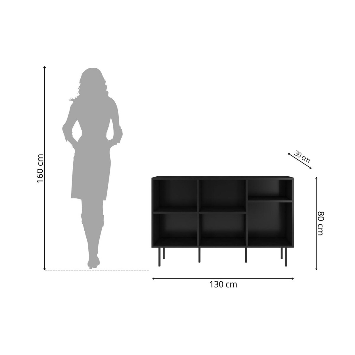 Otwarta komoda / regał w czarnym kolorze Dancan MIRKA / szer. 130 cm