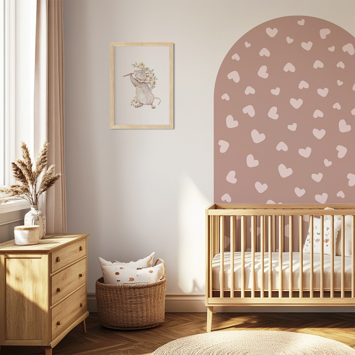 Naklejka na ścianę łuk różowy vintage - serca L