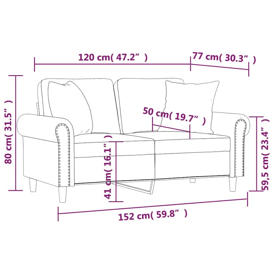 vidaXL 2-osobowa sofa z poduszkami, jasnoszara, 120 cm, aksamit