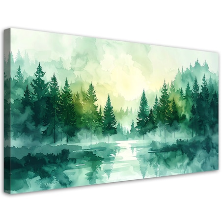 Obraz do salonu sypialni biura, Zielony Las Krajobraz Natura w Stylu Scandi Boho 120x60 cm