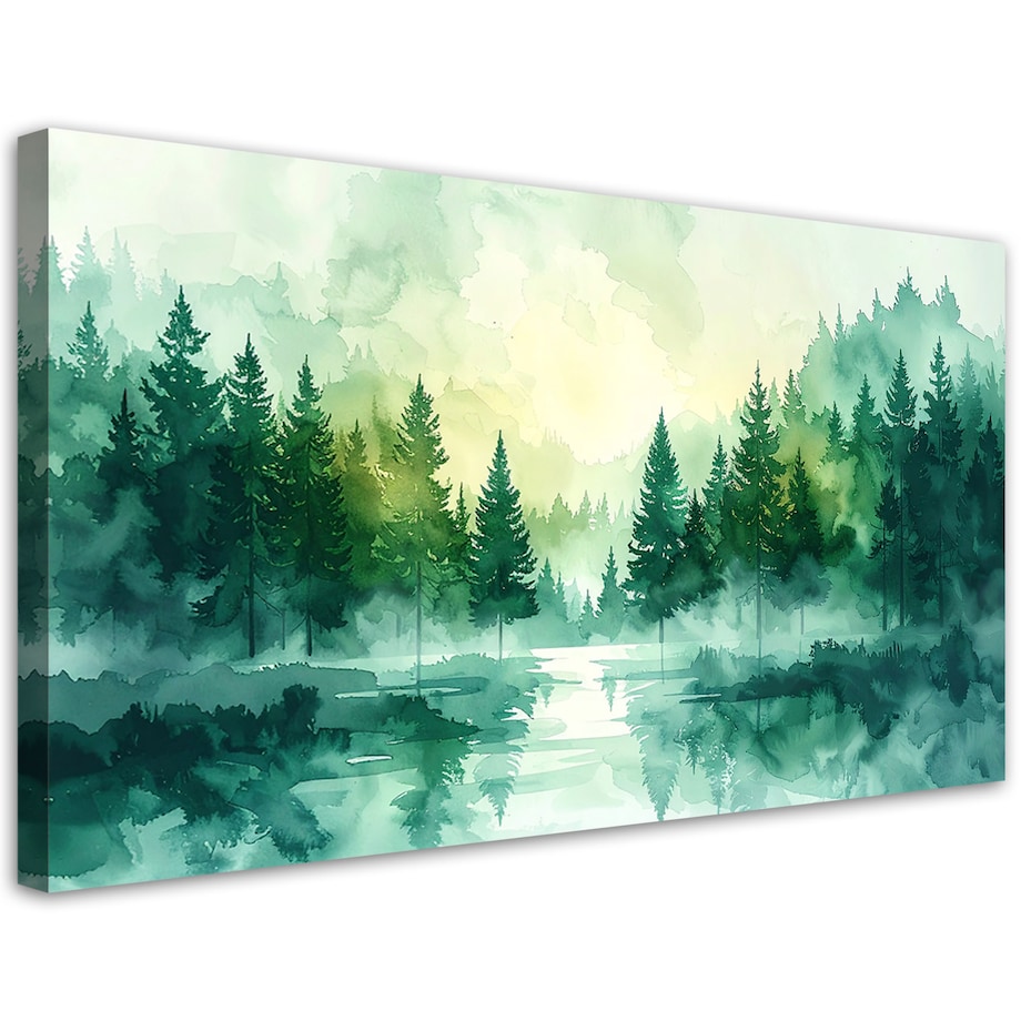 Obraz do salonu sypialni biura, Zielony Las Krajobraz Natura w Stylu Scandi Boho 120x60 cm