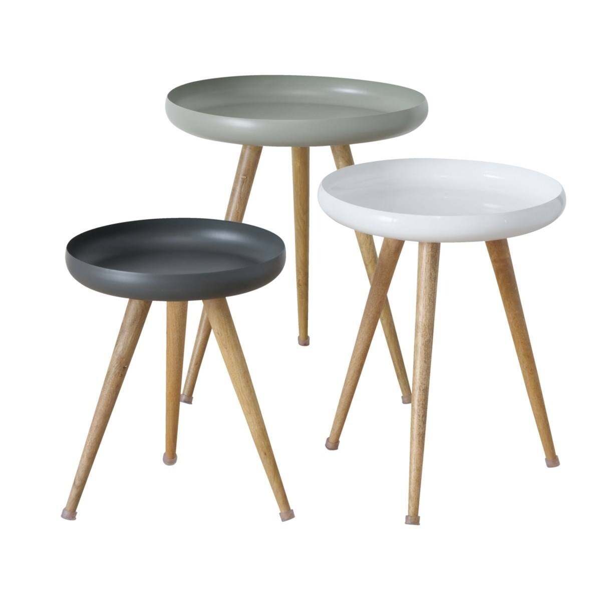 Stolik pomocniczy Masdour, 3 sztuki, drewniane nóżki