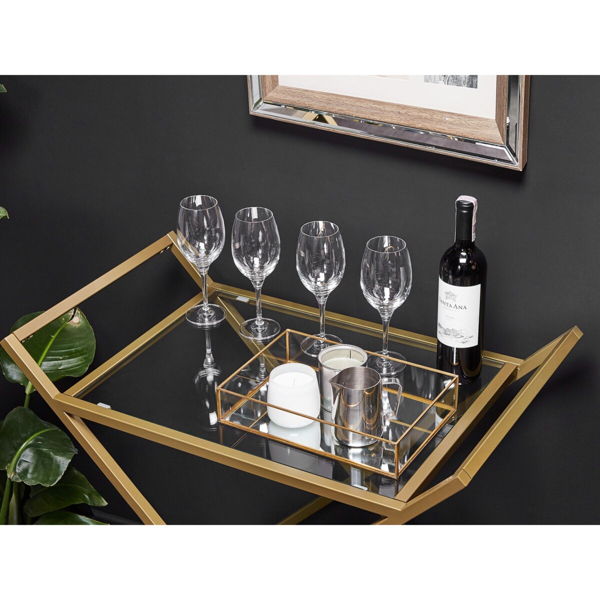 Metalowy wózek kuchenny 2-poziomowy ze szklanym blatem złoty IVERA