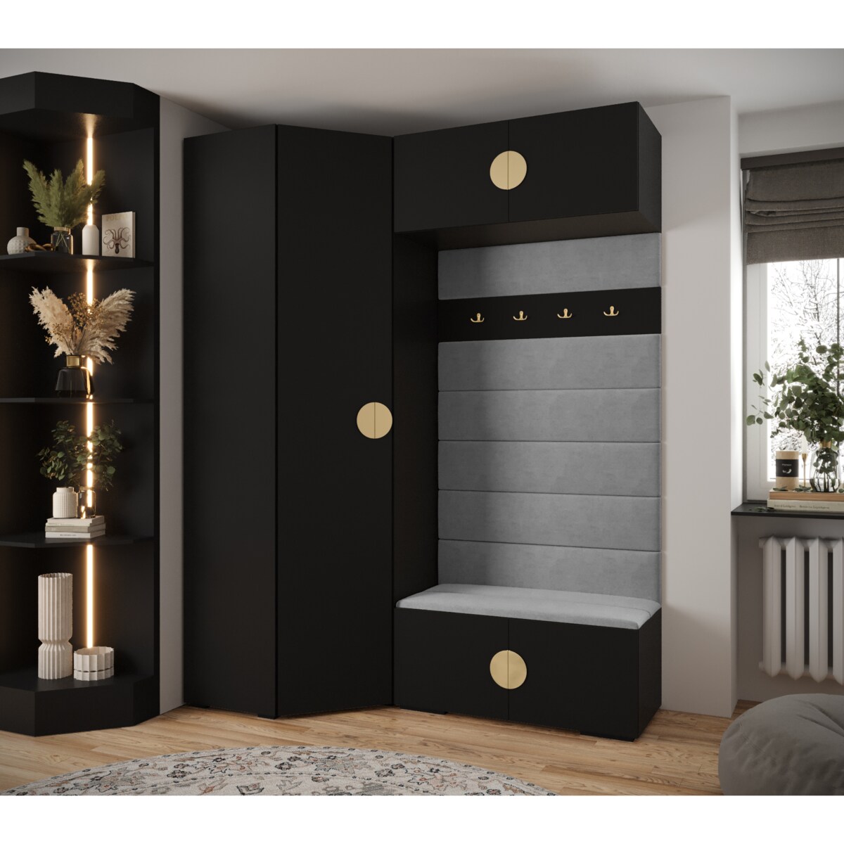 Garderoba do przedpokoju INOVA 4 Z21 czarny+złoty+manila16