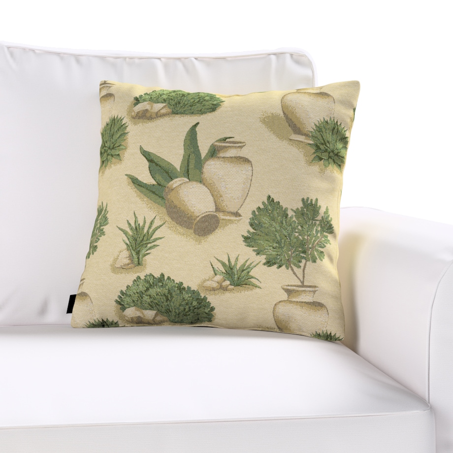 Poszewka Kinga na poduszkę 50x50 beżowo-zielony motyw roślinny