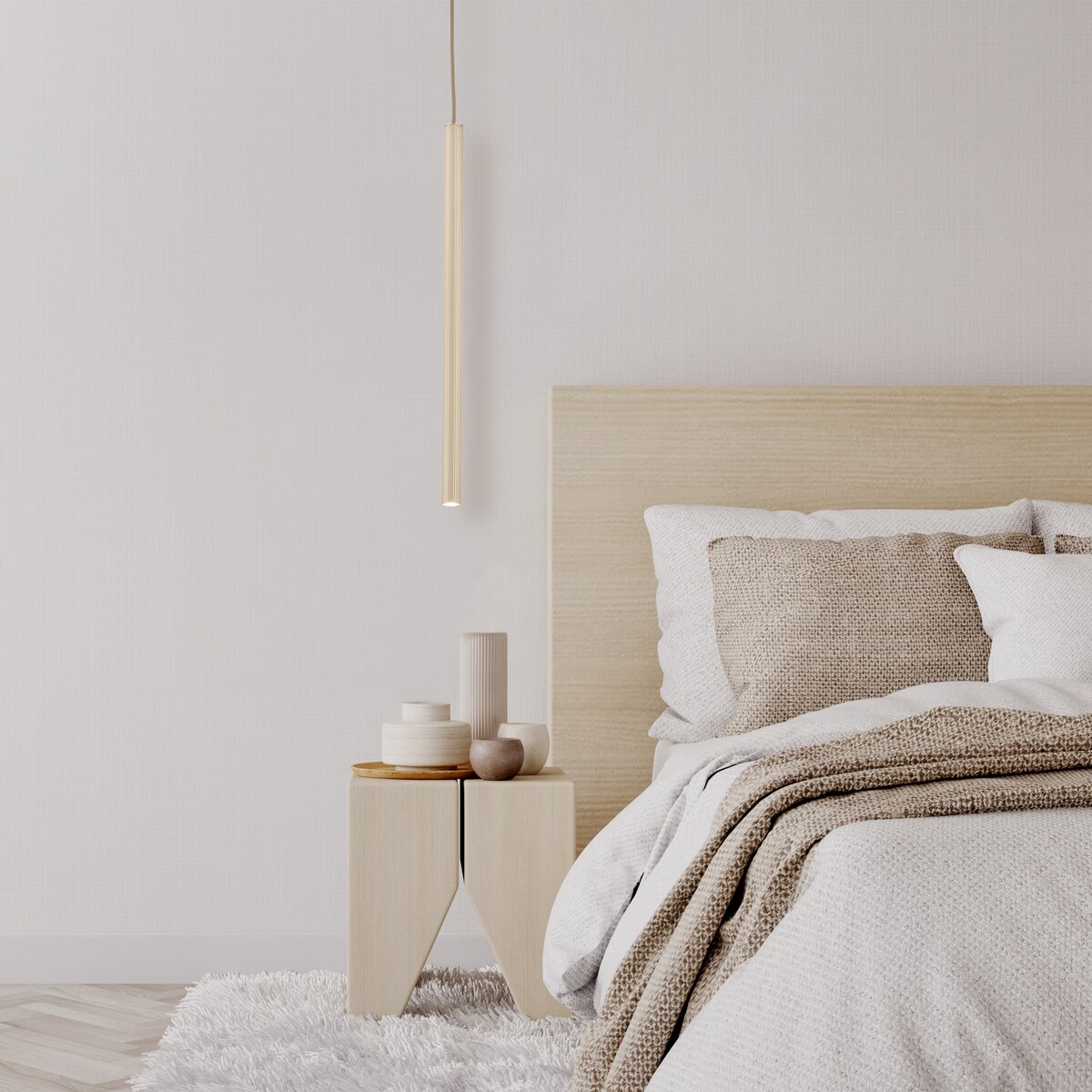Lampa Wisząca Tk Lighting Ferro Sabia Beżowa Szampańska Ryflowana Metalowa Tuba Sopel Rurka 50Cm 1Xg9
