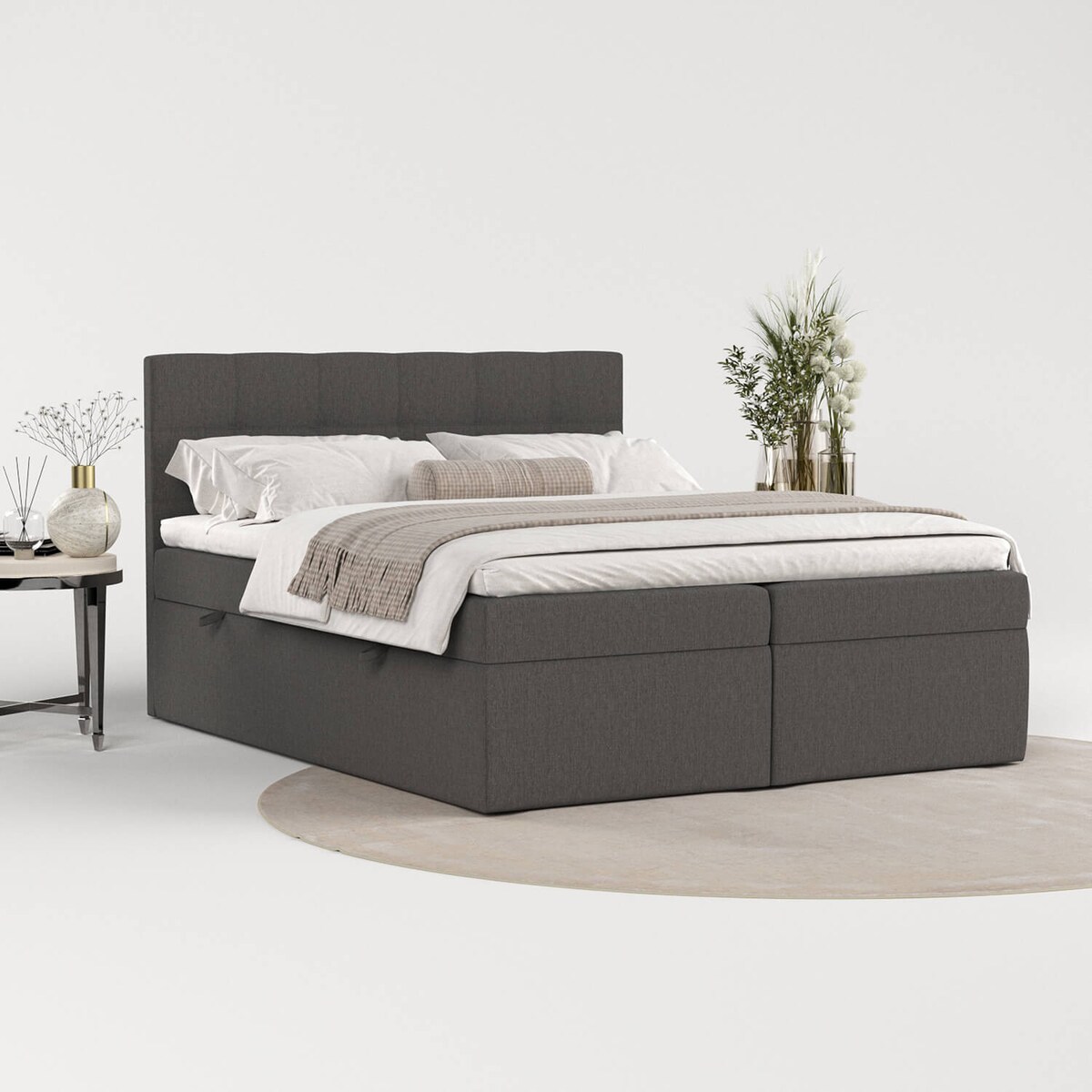 Łóżko tapicerowane LEAN 140x200 z pojemnikiem, Szary, tkanina Inari 96