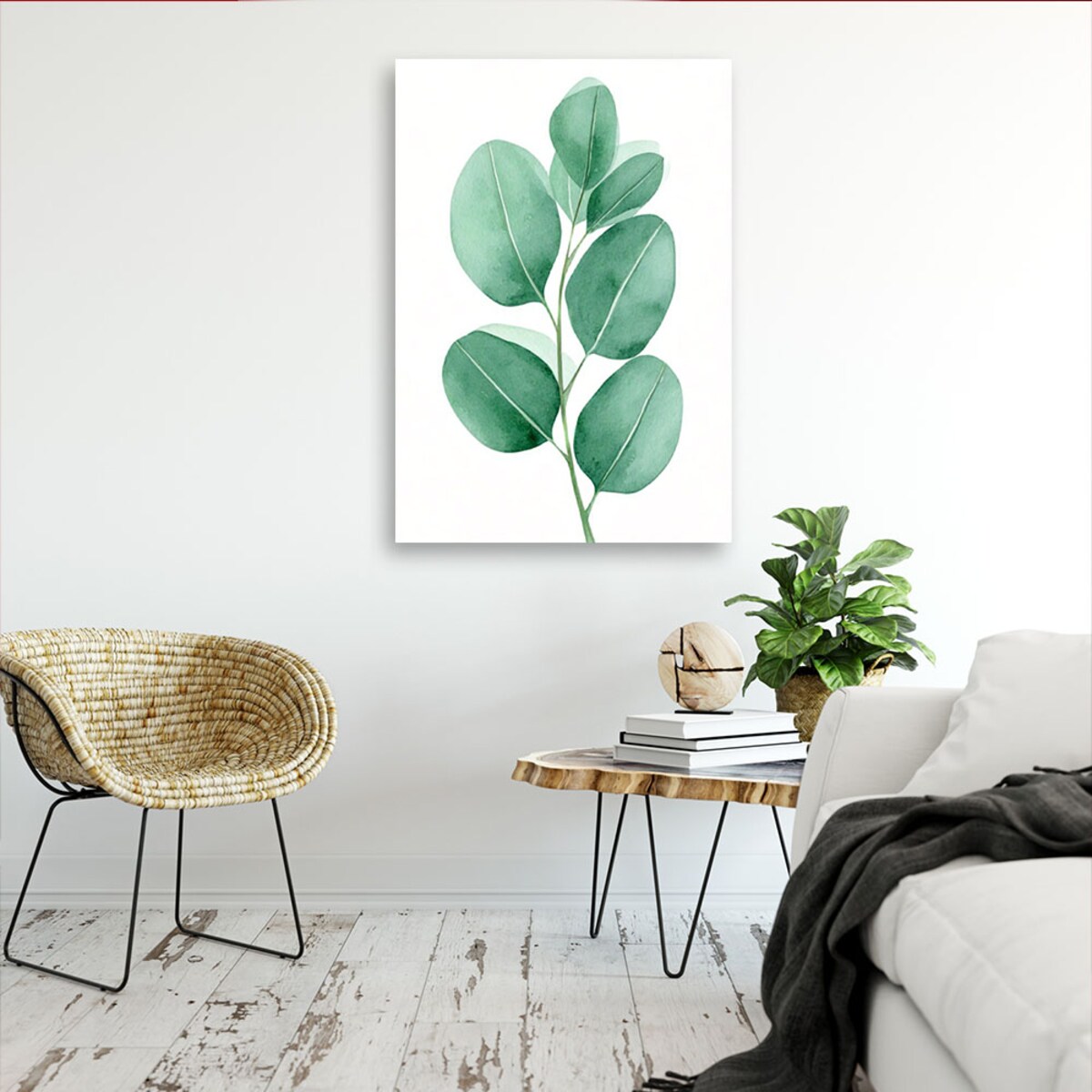 Feeby Obraz na płótnie, Liście Akwarela Zieleń Minimalizm 70x100