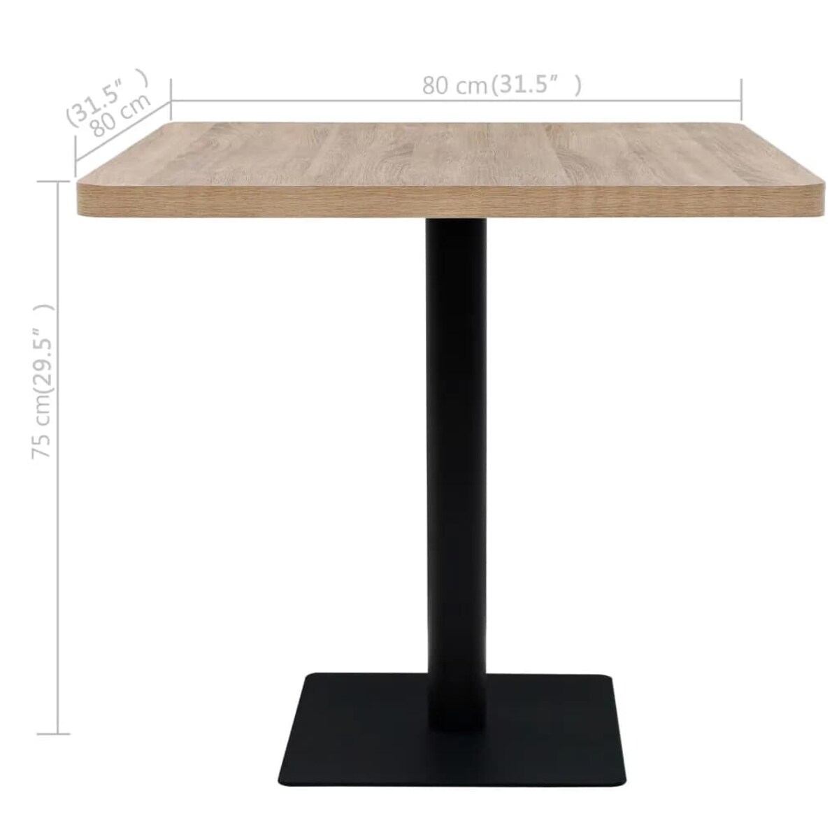 vidaXL Stolik bistro z MDF na stalowej podstawie, 80x80x75 cm, dębowy