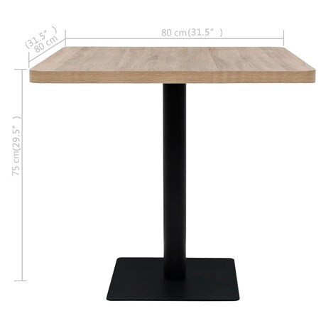 vidaXL Stolik bistro z MDF na stalowej podstawie, 80x80x75 cm, dębowy