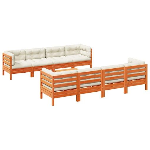 vidaXL 9-cz. zestaw wypoczynkowy do ogrodu, z poduszkami, woskowy brąz