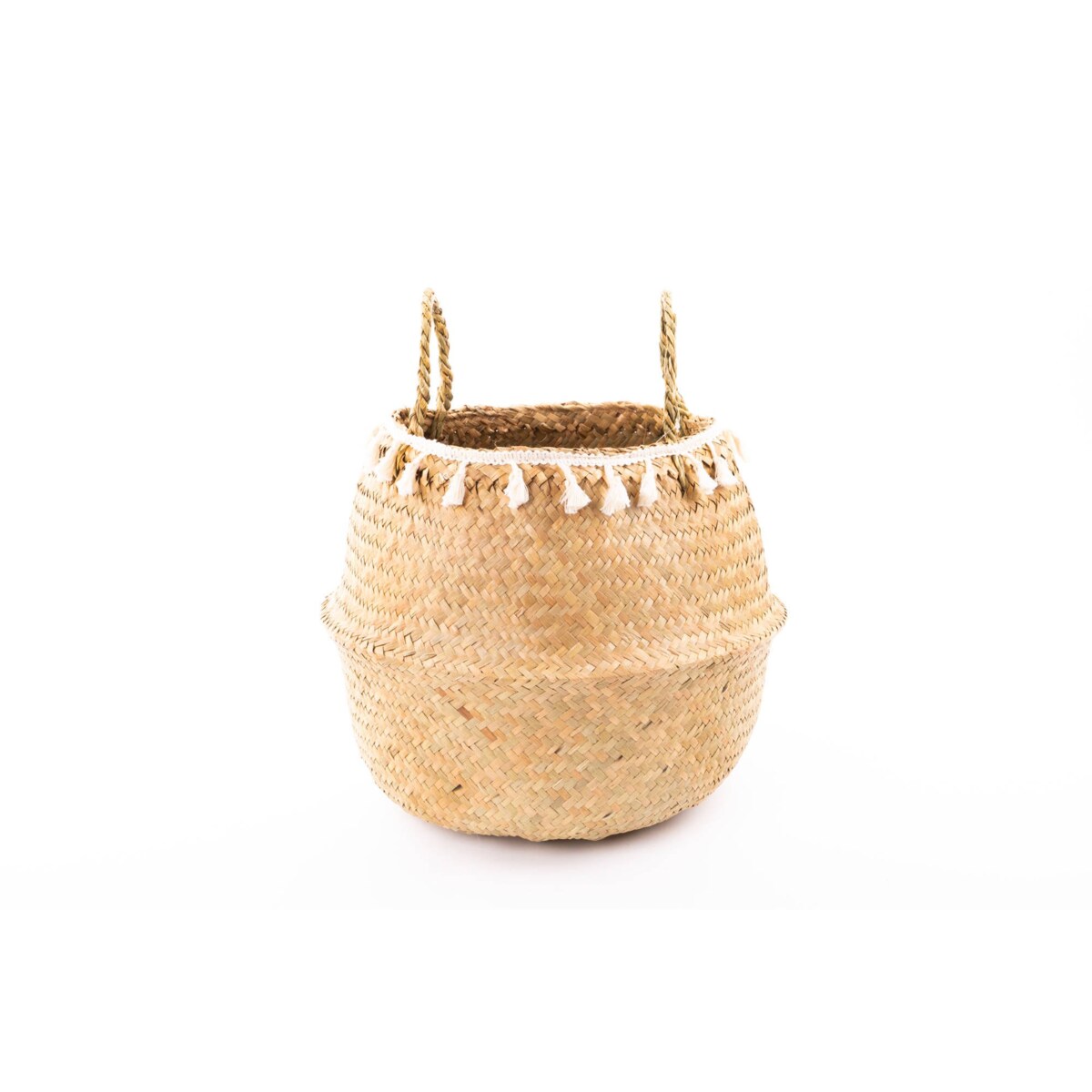 Kosz dekoracyjny z trawy morskiej, pleciony, Ø 31 cm, z frędzlami